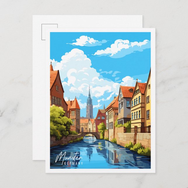 Munster Germany vintage travel illustration Postcard (Front/Back)