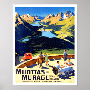 Muottas Muragl mountains landscape, Switzerland Poster