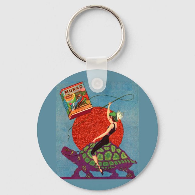 Murad cigarettes lady riding giant tortoise key ring (Front)
