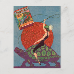 Murad cigarettes lady riding giant tortoise postcard