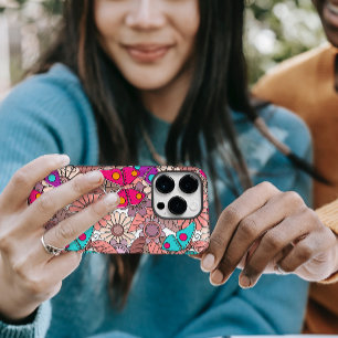 Mural doodle art butterflies and flowers colourful Case-Mate iPhone 14 pro case