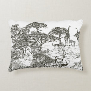 Mural hand drawn Safari Panoramic View, African La Decorative Cushion