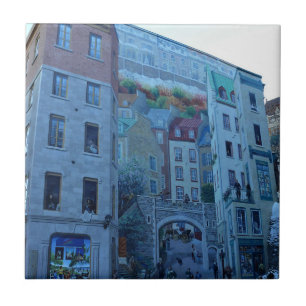 Mural in Old Quebec City, Quebec, Canada Tile