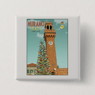 Murano Camapnile and Glass Tree 15 Cm Square Badge