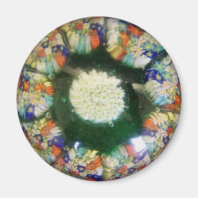 Murano glass paperweight design, coloured "flowers magnet (Front)