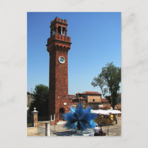 Murano, Italy Clock tower and Glass sculpture Postcard