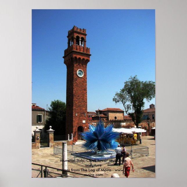 Murano, Italy Clock tower and Glass sculpture Poster (Front)