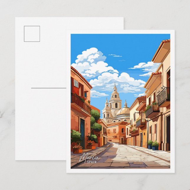 Murcia Spain Art Vintage Travel Illustration Postcard (Front/Back)