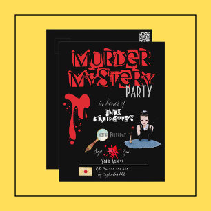 Murder Mystery Birthday Black  Invitation Postcard
