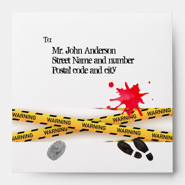 Murder mystery birthday dinner party bloody envelope (Front)