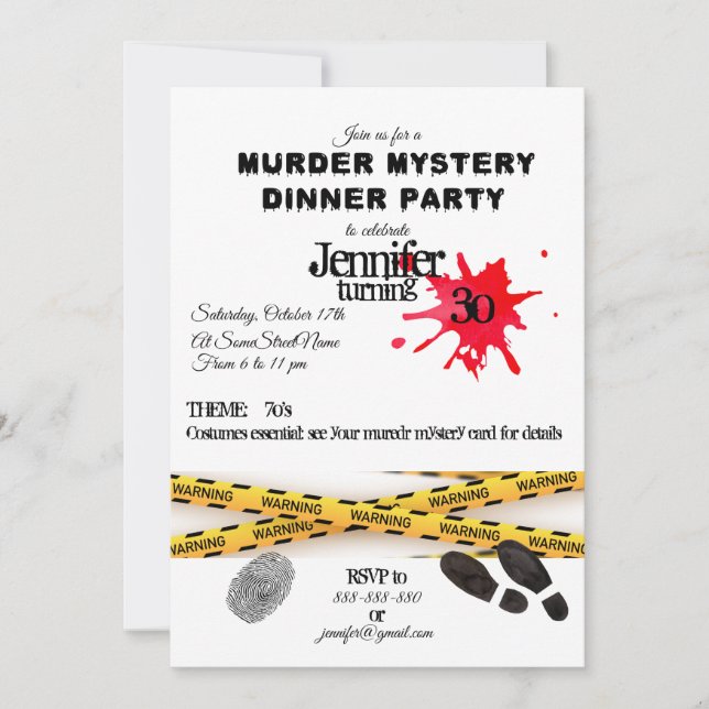 Murder mystery birthday dinner party crime scene  invitation (Front)