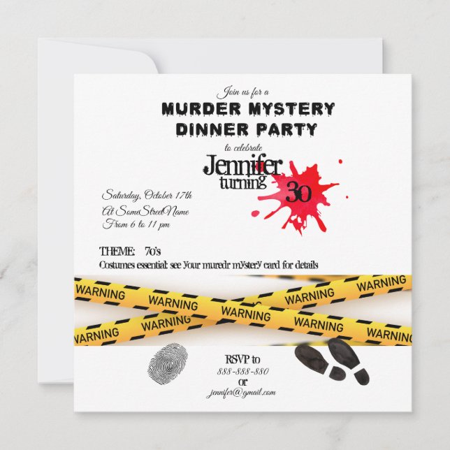 Murder mystery birthday dinner party crime scene   thank you card (Front)