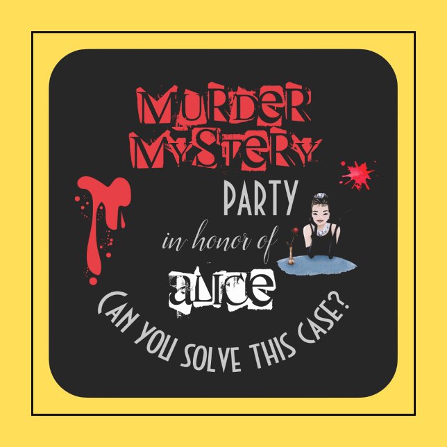 Murder Mystery Birthday Party Black Elegant  Square Sticker (Creator Uploaded)