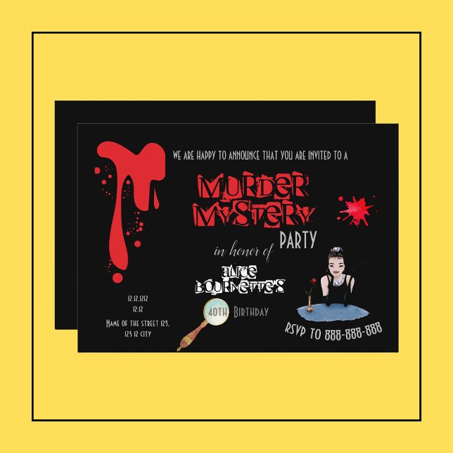 Murder Mystery Birthday Party Black Magnetic Card (Creator Uploaded)