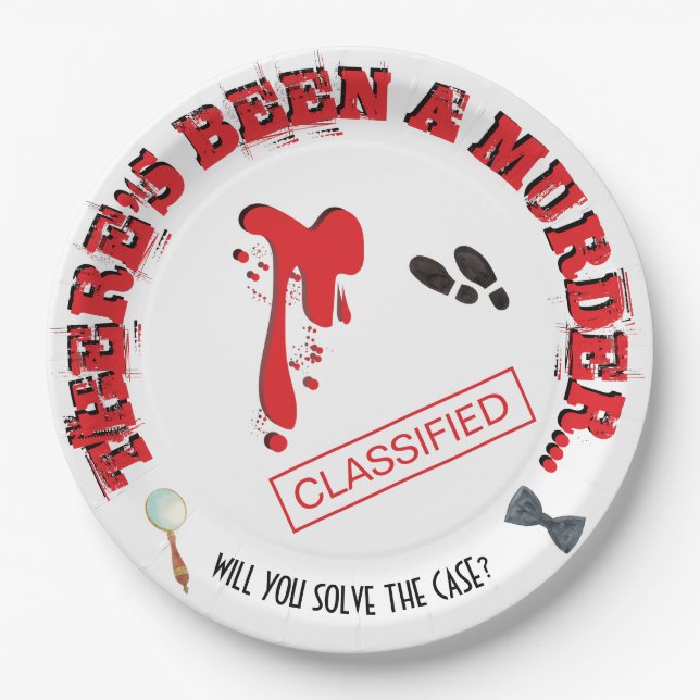 Murder Mystery Birthday Party BLOODY Paper Plate (Front)