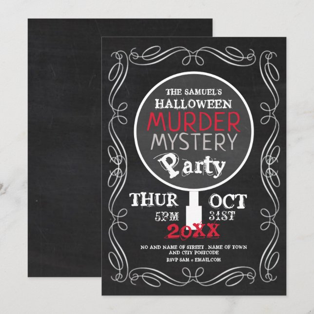Murder Mystery, Chalkboard Halloween Party Invitation (Front/Back)