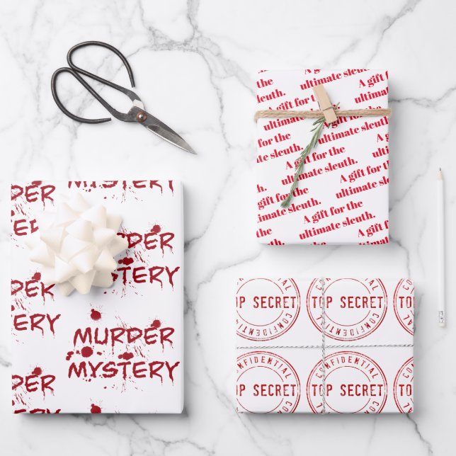 Murder mystery crime fan cold case blood  wrapping paper sheet (Front)