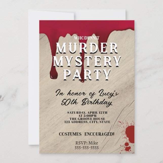 Murder Mystery Dinner Invitation – Bloody Whodunit (Front)