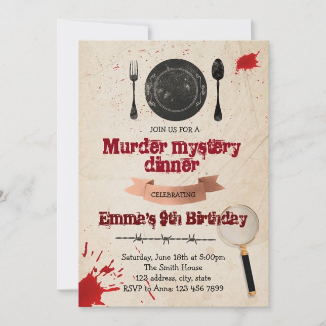 Murder mystery dinner party invitation (Front)