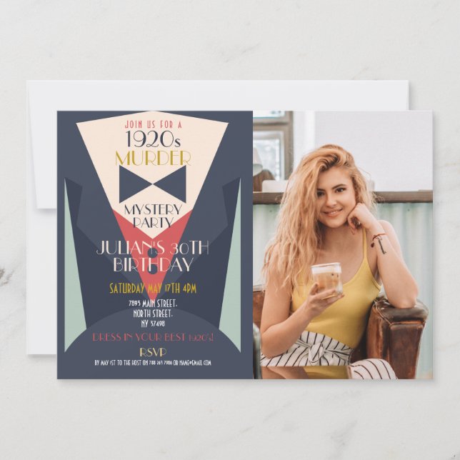 Murder Mystery Elegant 1920's Art Deco Invitation (Front)