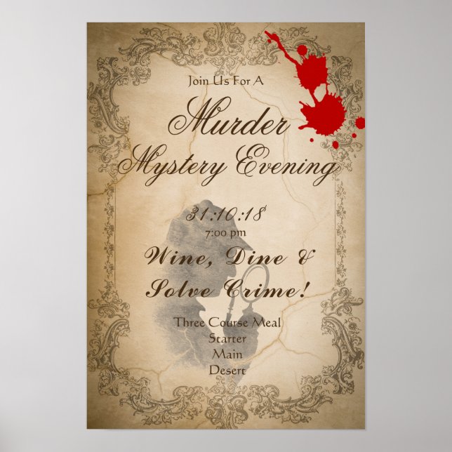 Murder Mystery Evening Poster Template Vintage (Front)