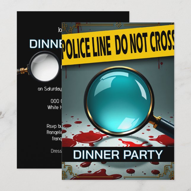 Murder mystery magnifying glass DIY dinner Invitation (Front/Back)