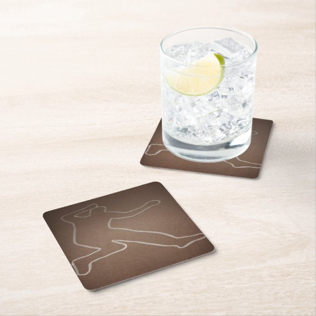 Murder Mystery "Outlined Body" Birthday Square Paper Coaster (Insitu)