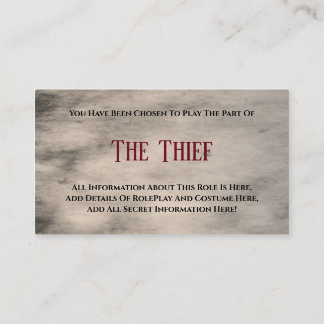 Murder Mystery Party "The Thief" Enclosure Card (Back)