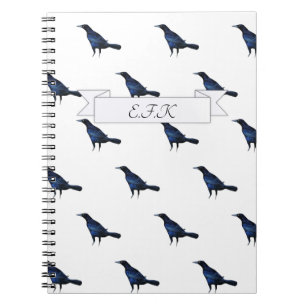 Murder of Crows Black Bird Pattern Print Monogram Notebook