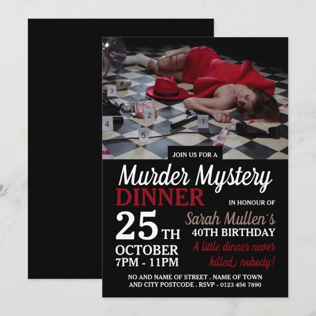 Murder Scene, Murder Mystery Birthday Dinner Invitation (Front/Back)