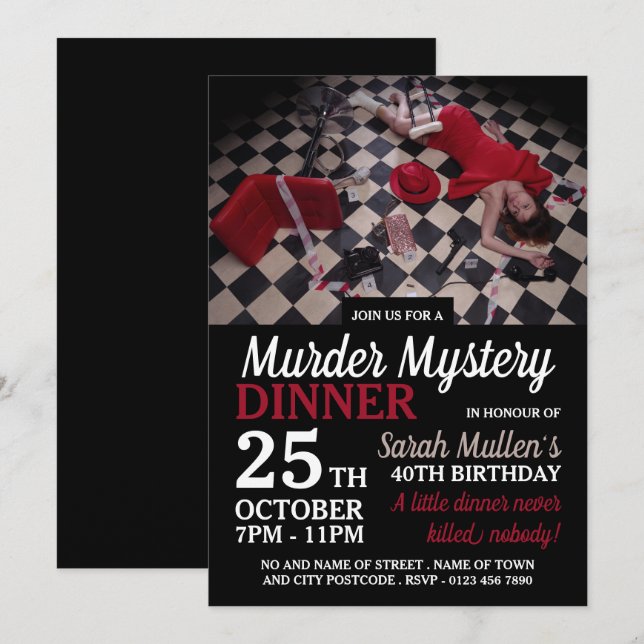 Murder Scene, Murder Mystery Birthday Dinner Invitation (Front/Back)