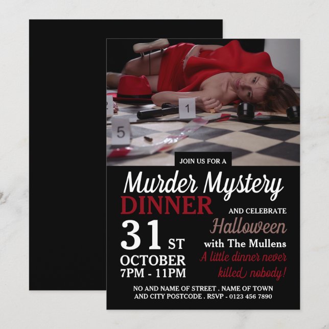 Murder Scene, Murder Mystery Halloween Dinner Invitation (Front/Back)