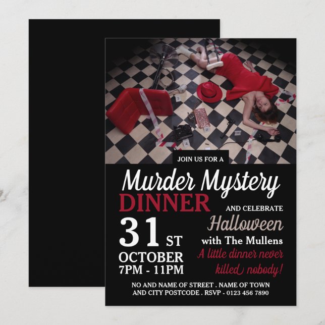 Murder Scene, Murder Mystery Halloween Dinner Invitation (Front/Back)