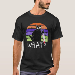 Murderous Black Cat Saying What With Knife Hallowe T-Shirt