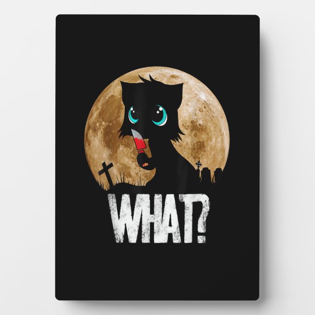 Murderous Black Cat What With Knife Full Moon Hall Plaque (Front)