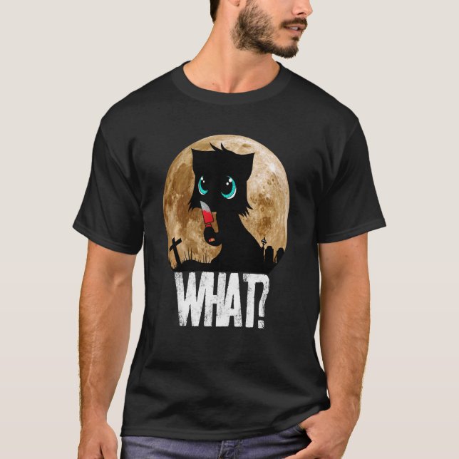 Murderous Black Cat What With Knife Full Moon Hall T-Shirt (Front)