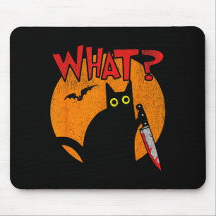 Murderous Black Cat With Knife Funny Halloween Mouse Mat
