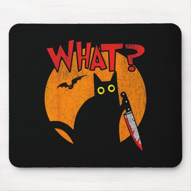 Murderous Black Cat With Knife Funny Halloween Mouse Mat (Front)