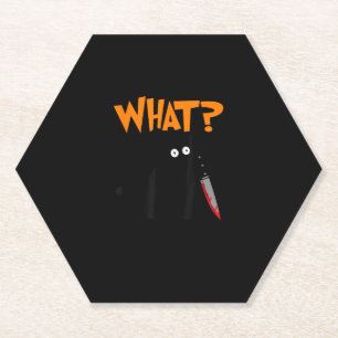 Murderous Cat With Bloody Knife Murderous Black Ca Paper Coaster