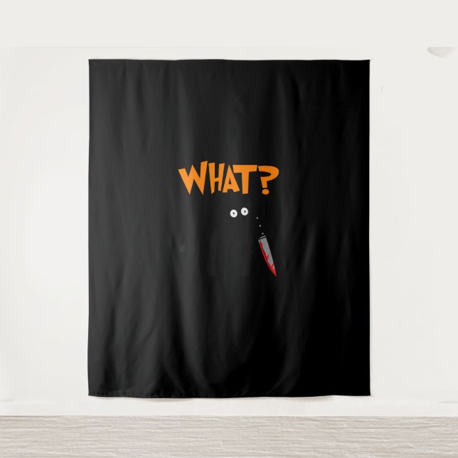 Murderous Cat With Bloody Knife Murderous Black Ca Tapestry (Front)