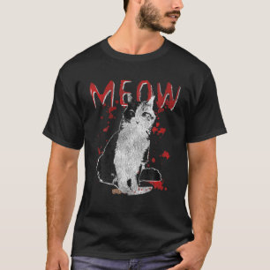 Murderous Cat With Knife Blood Splatter Costume Di T-Shirt