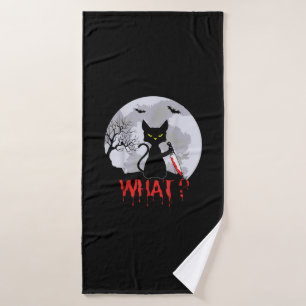 Murderous Cat With Knife, Cat What Halloween Tee, Bath Towel