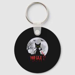 Murderous Cat With Knife, Cat What Halloween Tee, Key Ring
