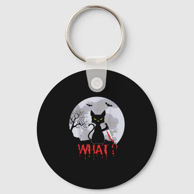 Murderous Cat With Knife, Cat What Halloween Tee,  Key Ring (Front)