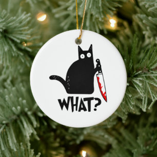 Murderous Cat With Knife Ceramic Tree Decoration