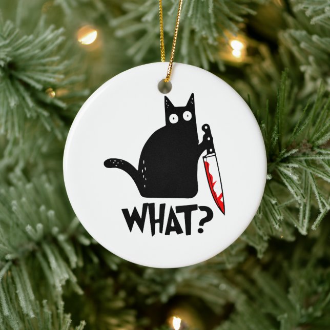 Murderous Cat With Knife Ceramic Tree Decoration (Tree)
