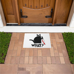 Murderous Cat With Knife Doormat