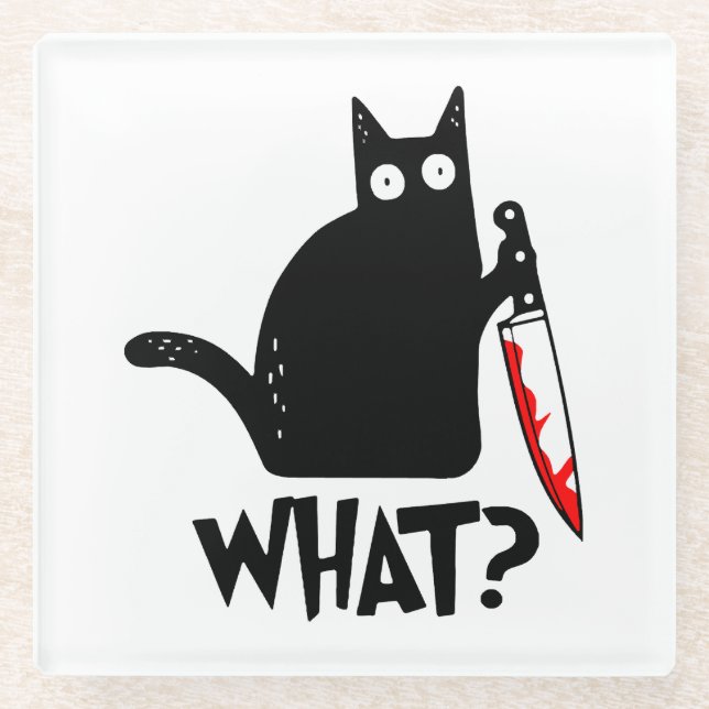 Murderous Cat With Knife Glass Coaster (Front)