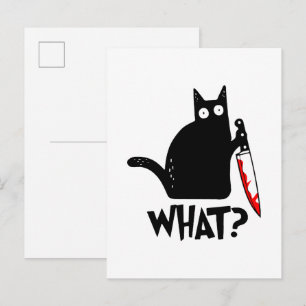 Murderous Cat With Knife Invitation Postcard