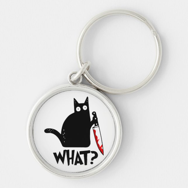 Murderous Cat With Knife Key Ring (Front)